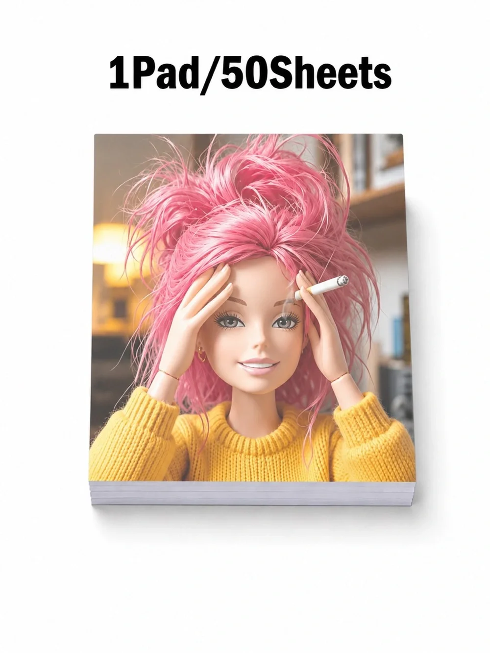 Funny Pink Hair Sticky Notes Notepad 50 Sheets Cute Office Desk Memo Pad